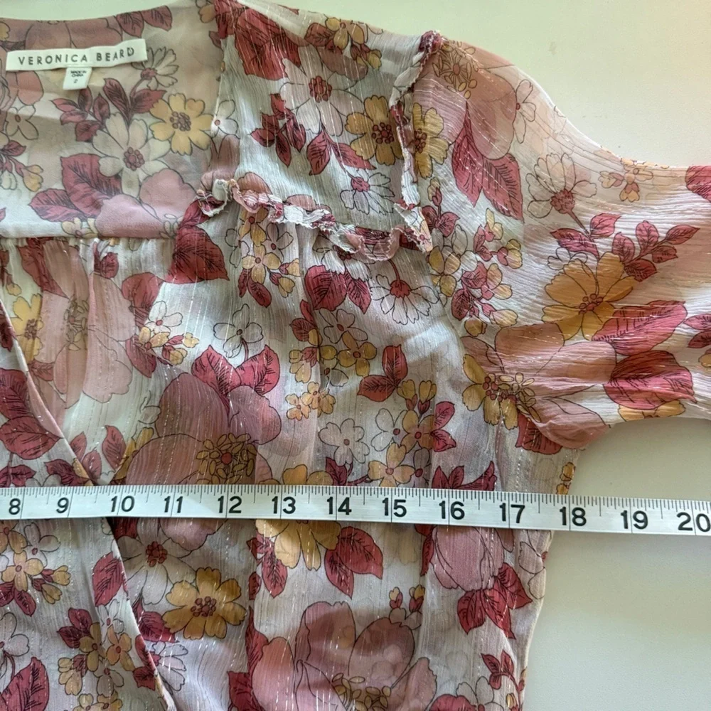VERONICA BEARD Dakota Dress in Floral Multi Silk Ruched V- Neck Size 2